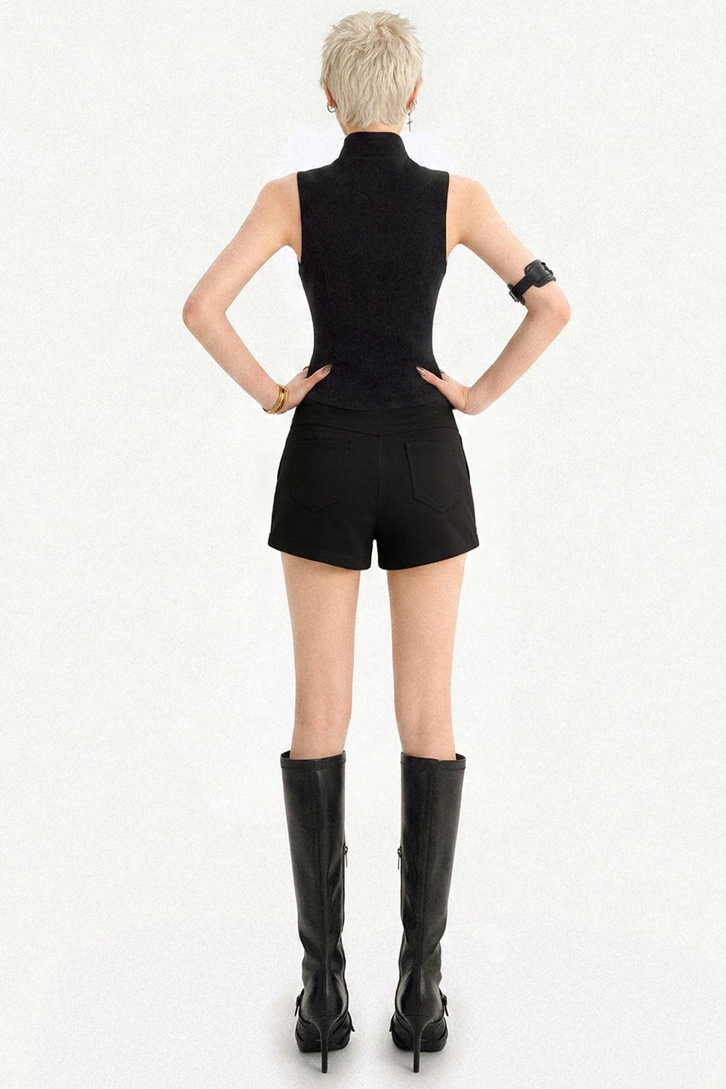 Black Lace-Up Zipper Camisole Top