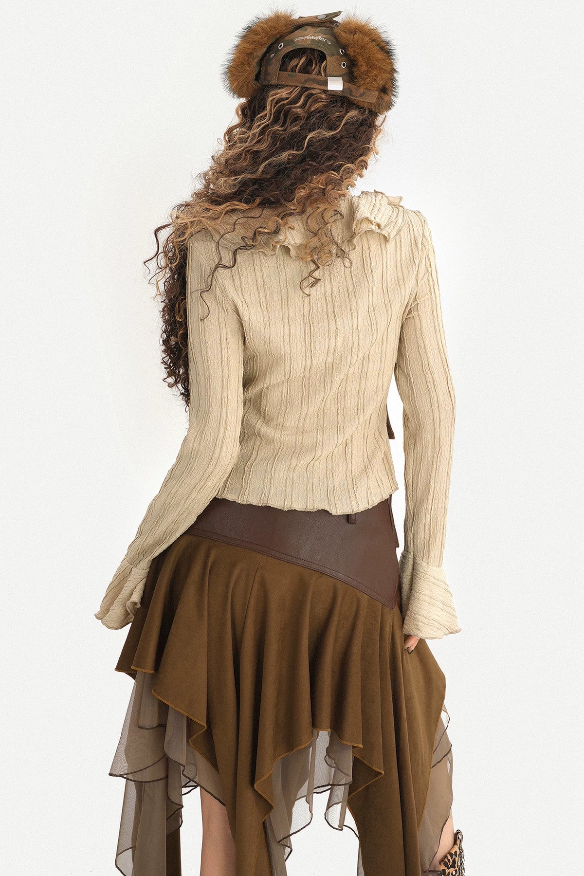 Ruffle Flared Sleeve Cardigan Shirt Top