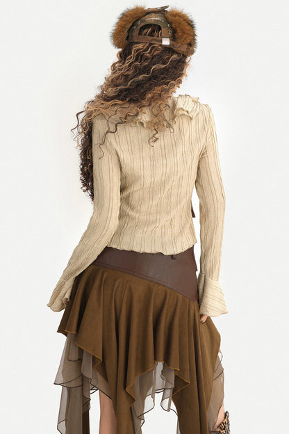 Ruffle Flared Sleeve Cardigan Shirt Top