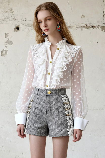French Style Polka Blouse and Shorts Set-Up