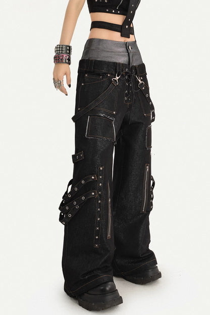 Punk Layered-Look Workwear Jeans