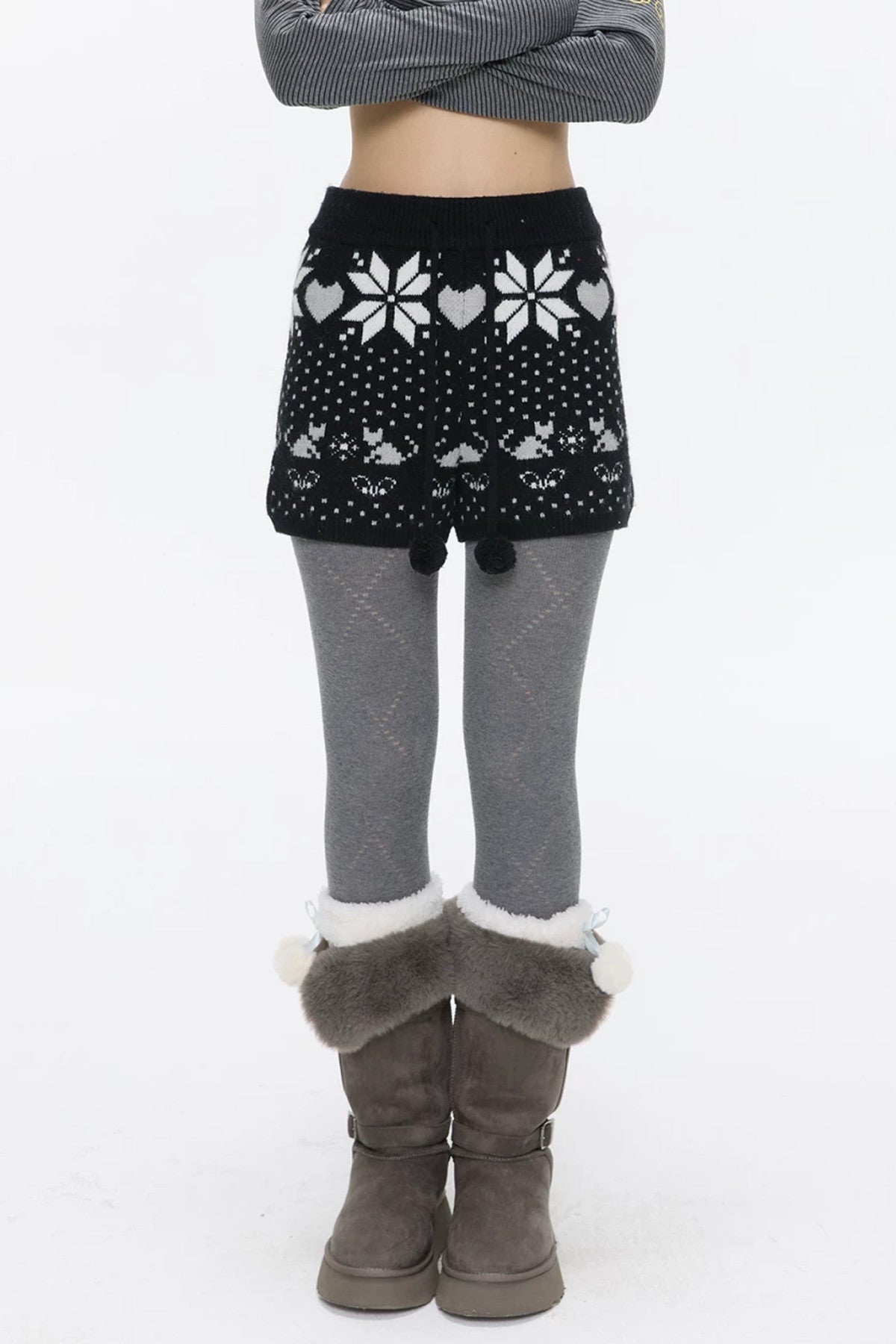 High-Waisted Snowflake Polka Dot Shorts