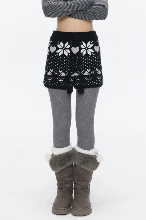 High-Waisted Snowflake Polka Dot Shorts