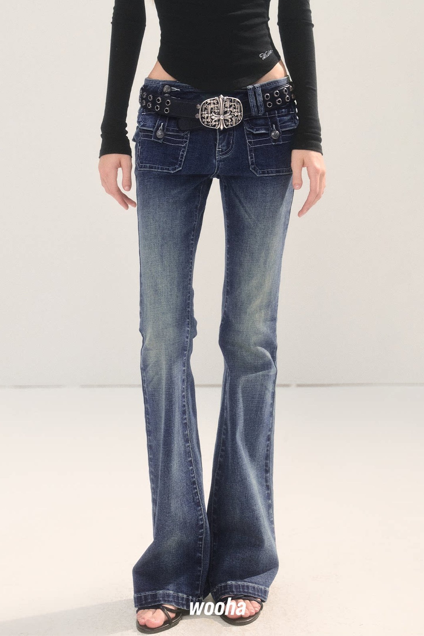 Vintage Washed Micro Flare Jeans