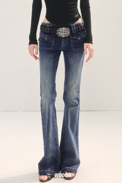 Vintage Washed Micro Flare Jeans