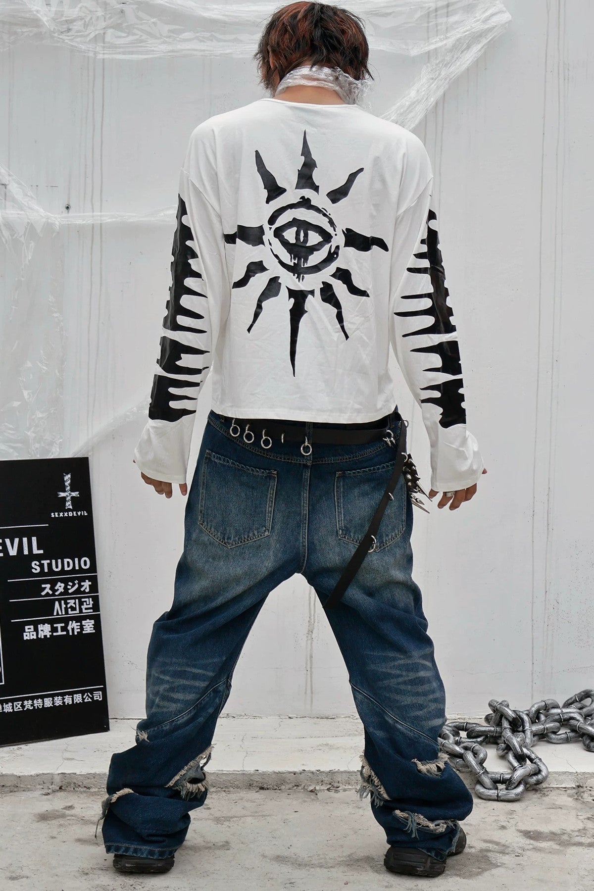 Eye Print Studded Long Sleeve Tee