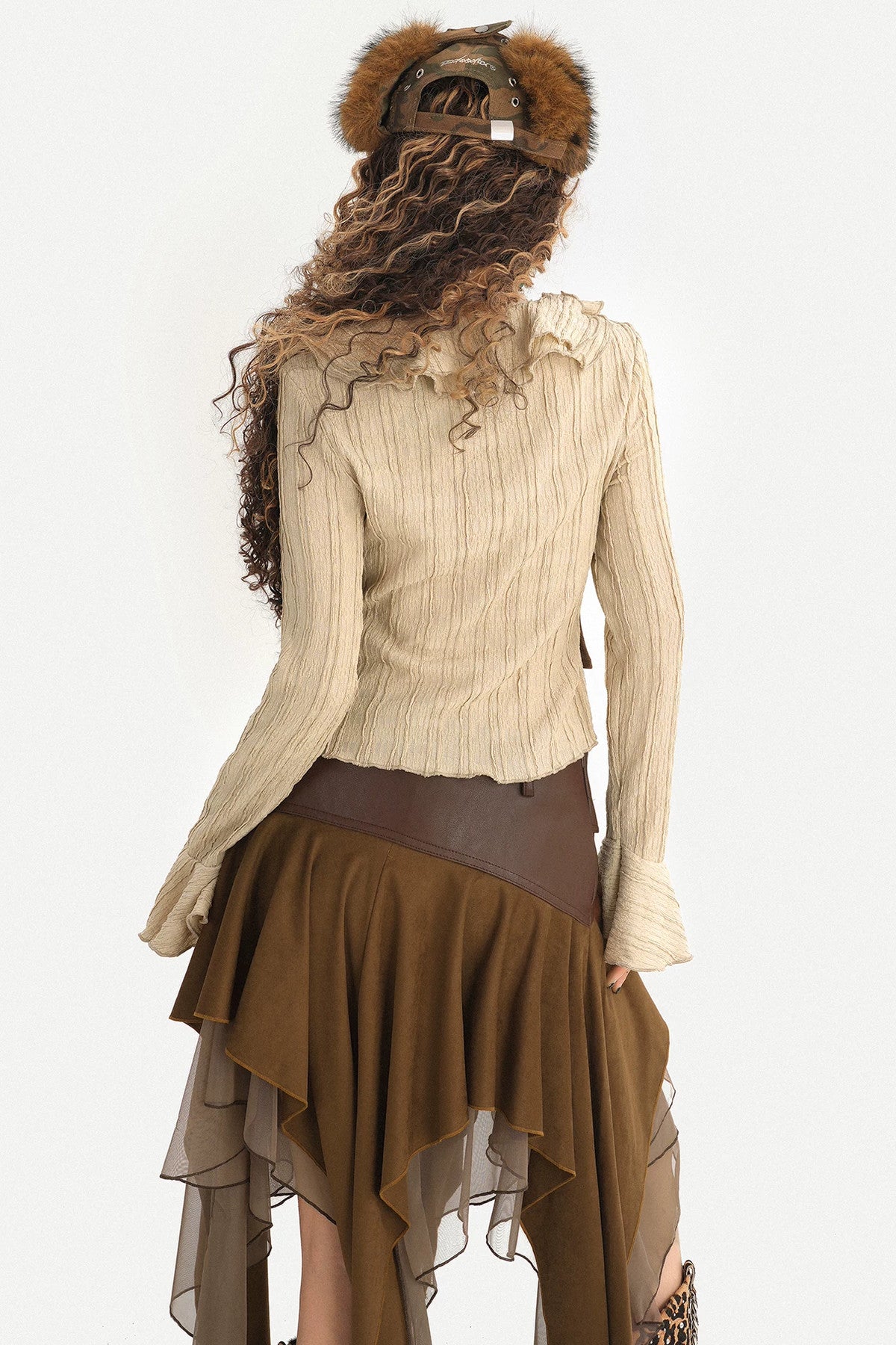 Ruffle Flared Sleeve Cardigan Shirt Top