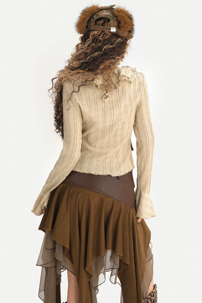 Ruffle Flared Sleeve Cardigan Shirt Top