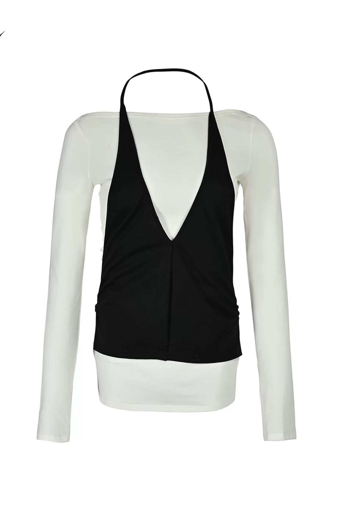 Lyocell Halter Neck Layered-Look T-Shirt
