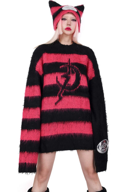 Striped Devil Cat Ears Knitted Hat