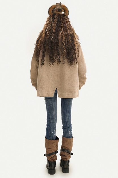 Maillard Fleece-Lined Hooded Fur Collar Jacket