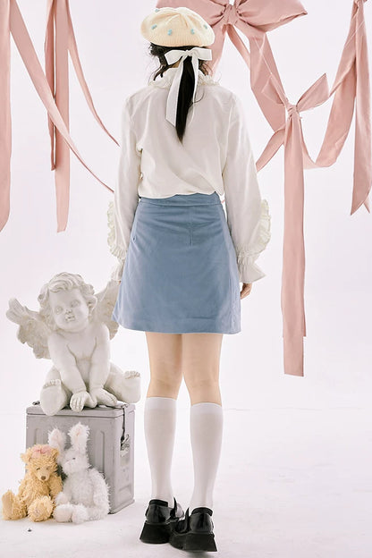 러플 프런트 긴소매 셔츠