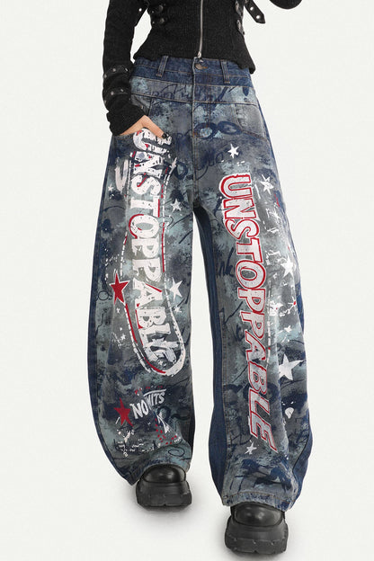 Graffiti Print Wide-Leg Jeans