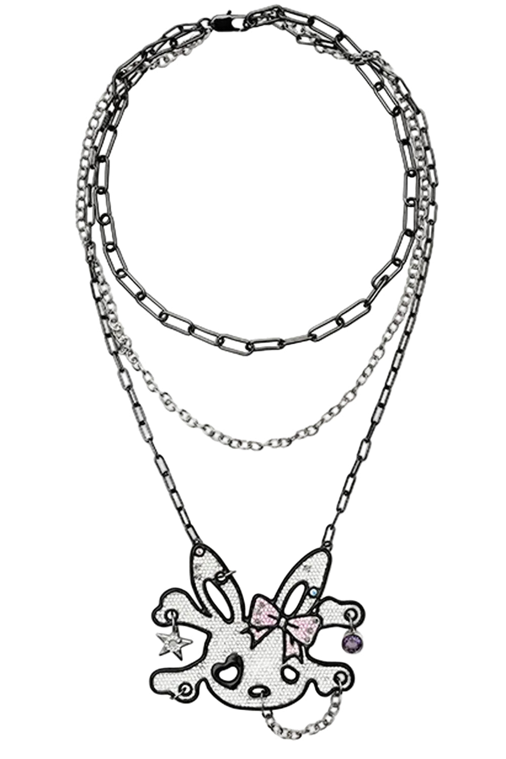 Bowknot Rabbit Skull Rhinestone Necklace