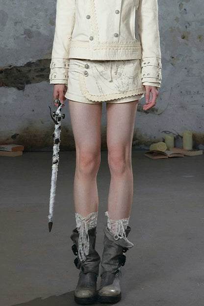 Chain Totem Print Lace Culottes Shorts