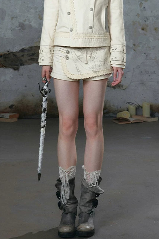 Chain Totem Print Lace Culottes Shorts