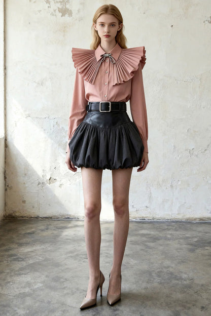 Lotus Pink Pleated Shirt and Skirt Set-Up