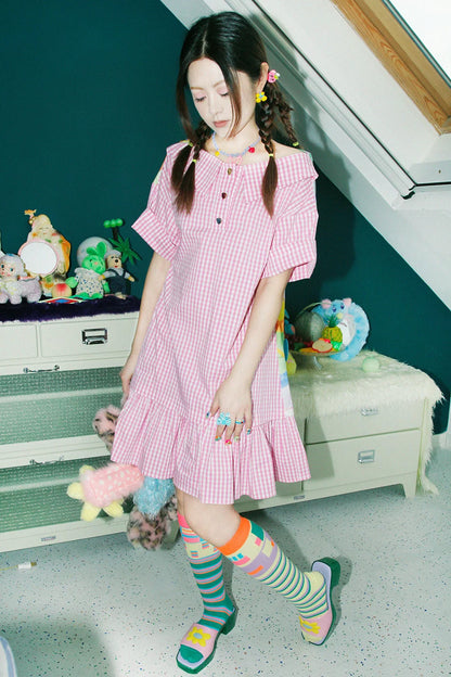 Asymmetrical Striped Cotton Calf Socks