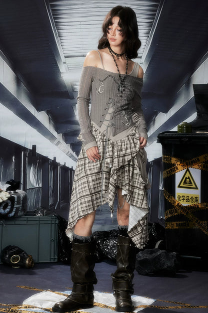 Plaid Ruffle One-Shoulder Dress