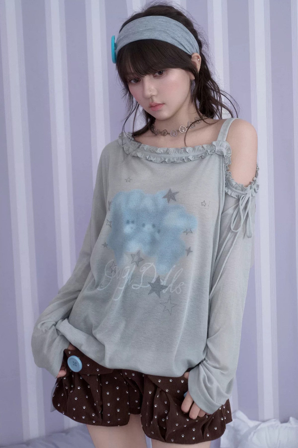 Hazy Bunny Off-Shoulder T-Shirt