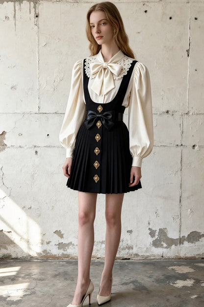 Butterfly Pleated Suspender Skirt Set