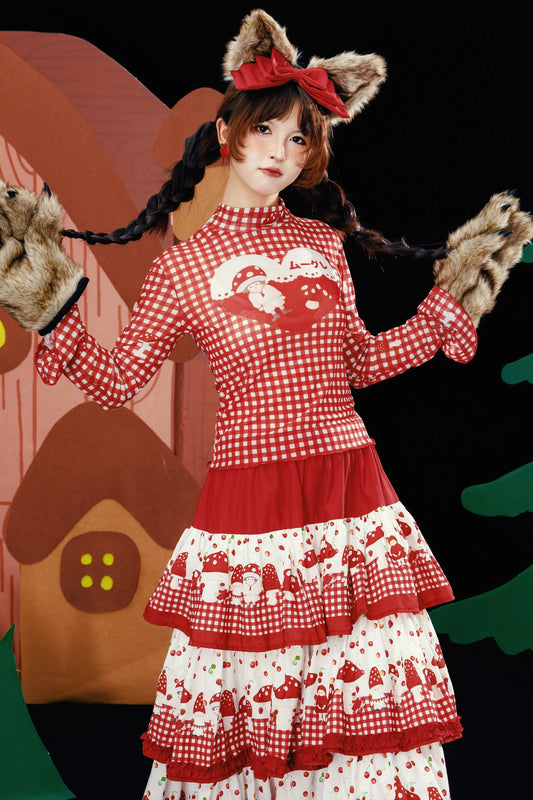 Hand-Painted Red Mushroom Top