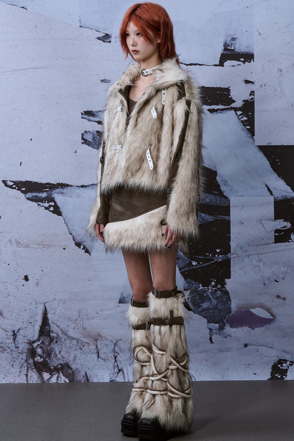 Y2K Sock-Style Fur Patchwork Leg Warmers
