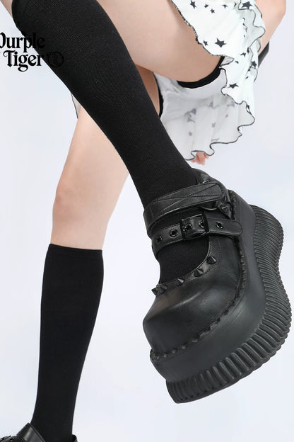 Studded 7cm Height-Increasing Platform Mary Jane Shoes