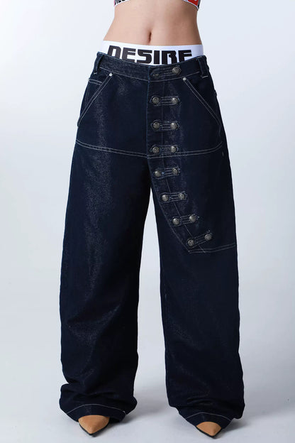 Tailored Buttoned Contrast Stitch Jeans