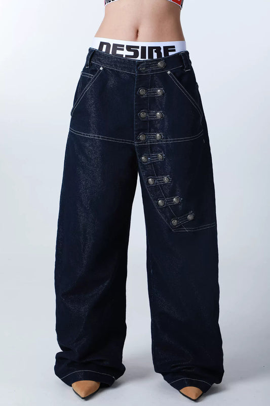 Tailored Buttoned Contrast Stitch Jeans