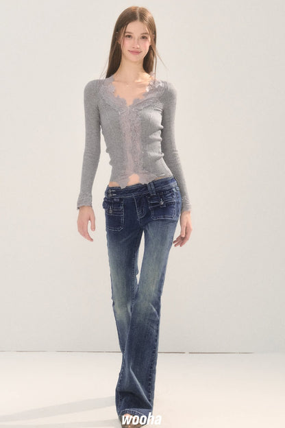 Vintage Washed Micro Flare Jeans