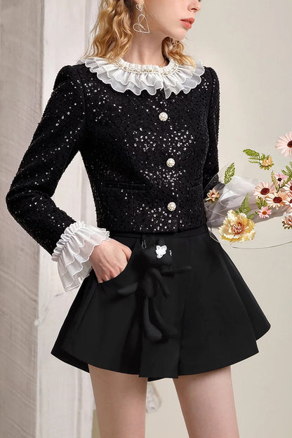 Short Ruffled Lotus Sleeve Jacket