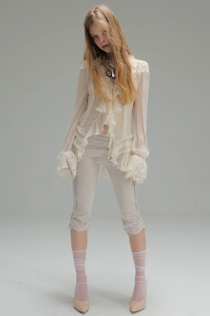Metal Rhinestone Stretch Capri Pants