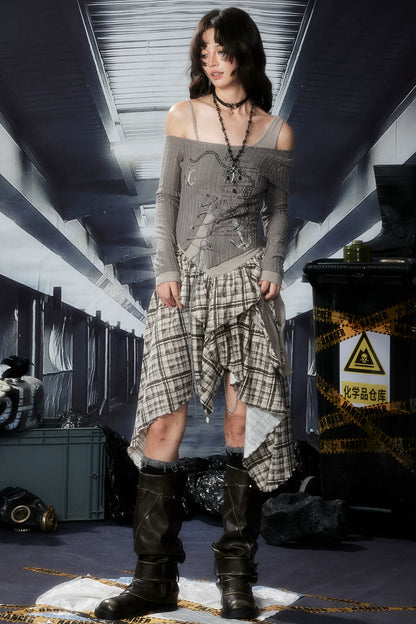 Plaid Ruffle One-Shoulder Dress