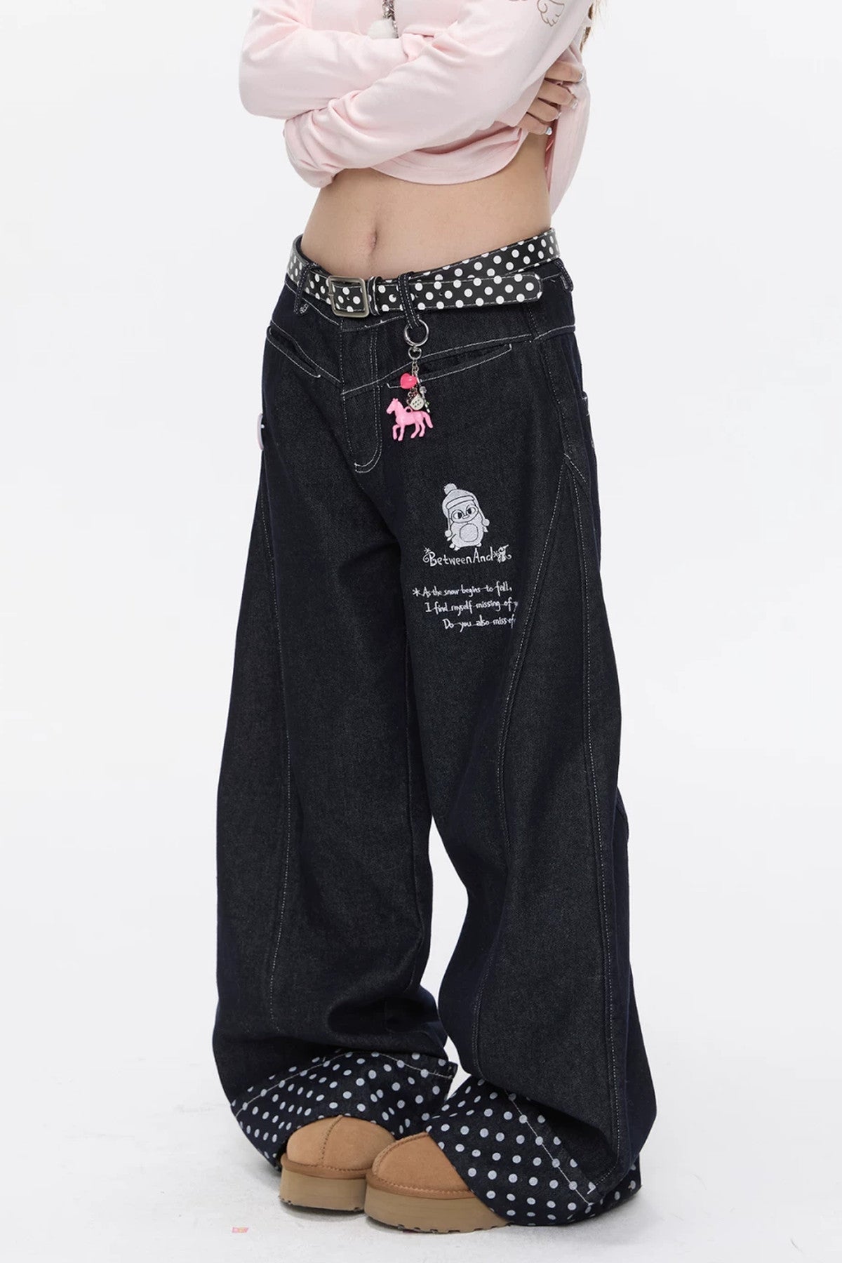 Embroidery Polka Dot Jeans
