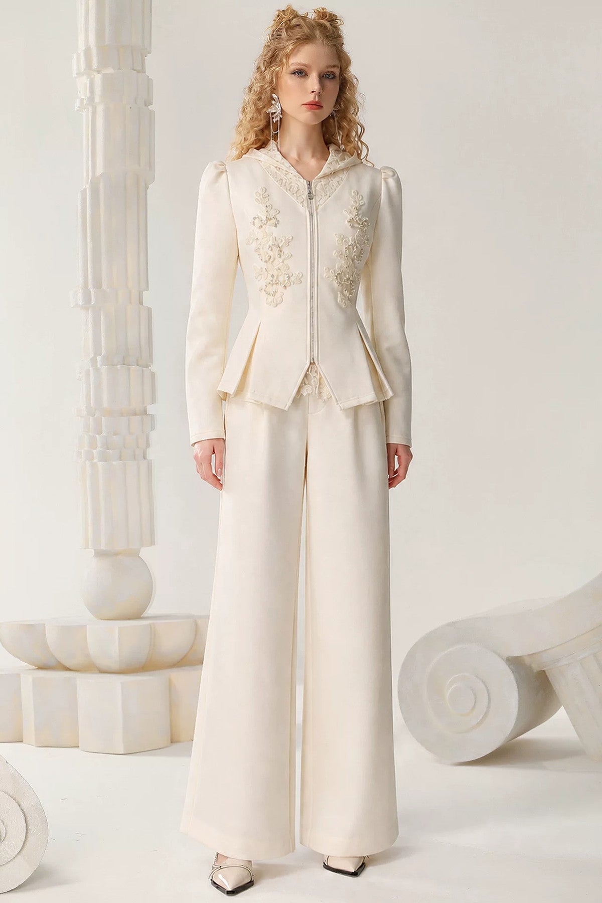 Hooded Jacket and Wide Leg Pants Set-Up