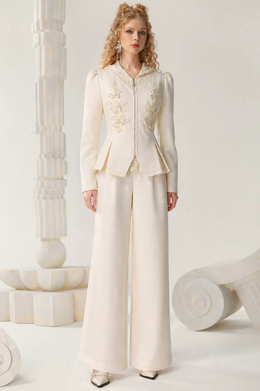 Hooded Jacket and Wide Leg Pants Set-Up