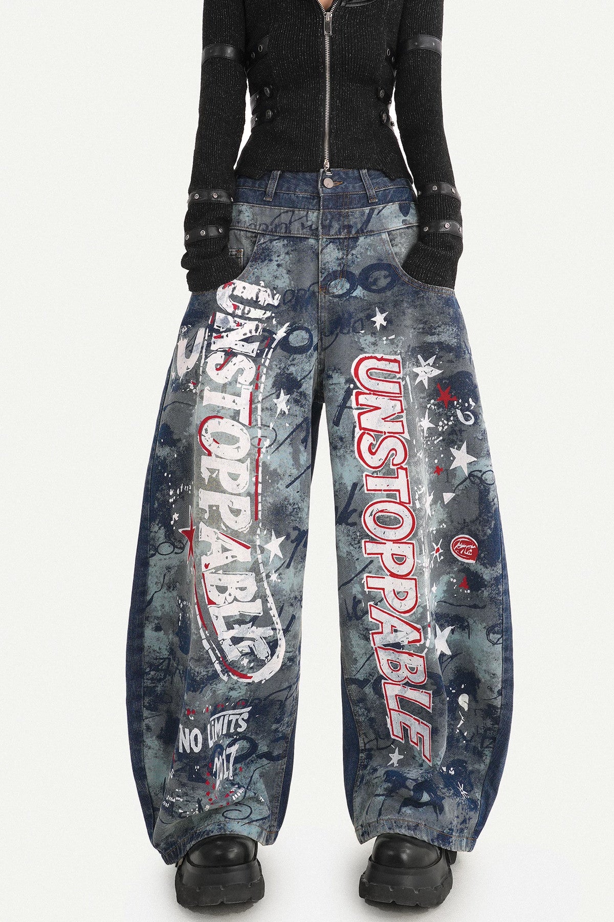 Graffiti Print Wide-Leg Jeans