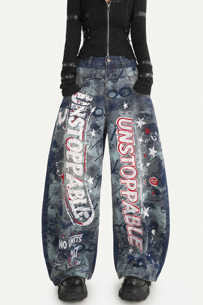 Graffiti Print Wide-Leg Jeans