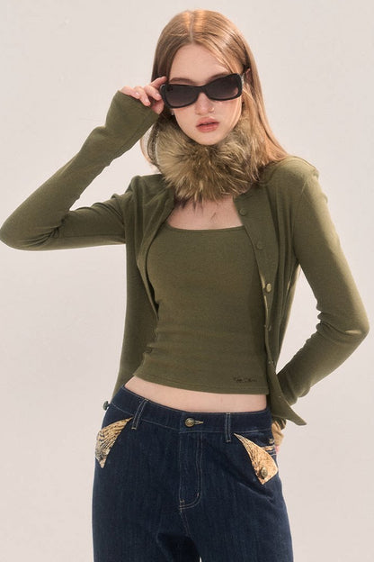 Set T-shirt slim fit con canotta e cardigan
