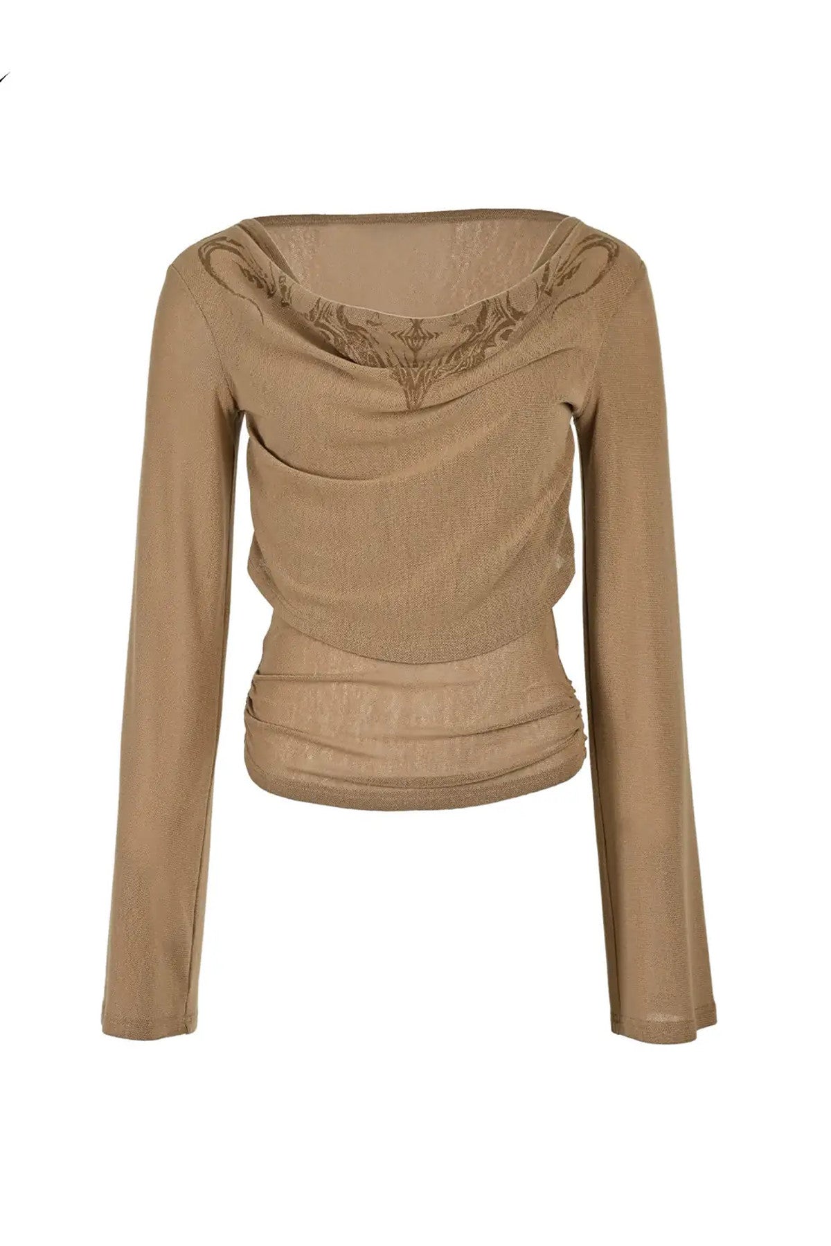 Printed Drape Neck Long-Sleeve T-Shirt