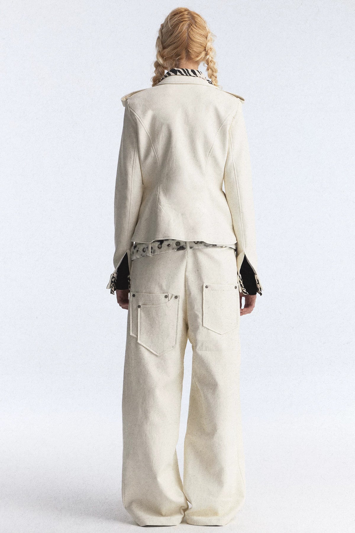 Zebra Print Patchwork Asymmetrical Double-Breasted Jacket
