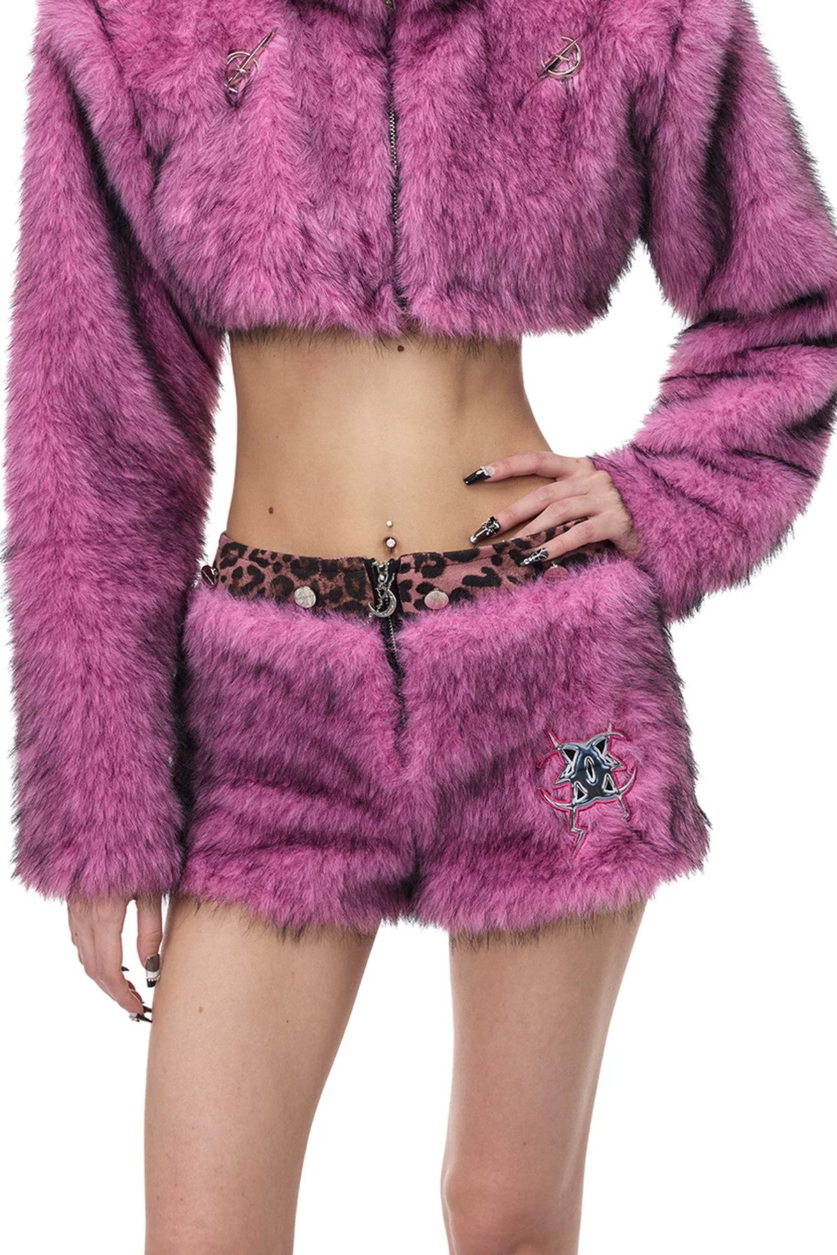 Pink Leopard Print Furry Skirt