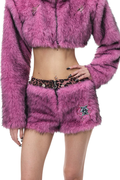 Pink Leopard Print Furry Skirt