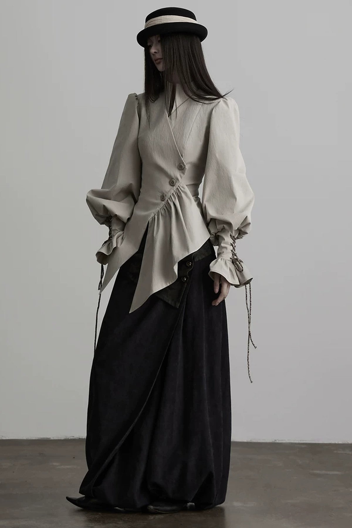 Asymmetrical Placket Deconstructed Pleated Shirt