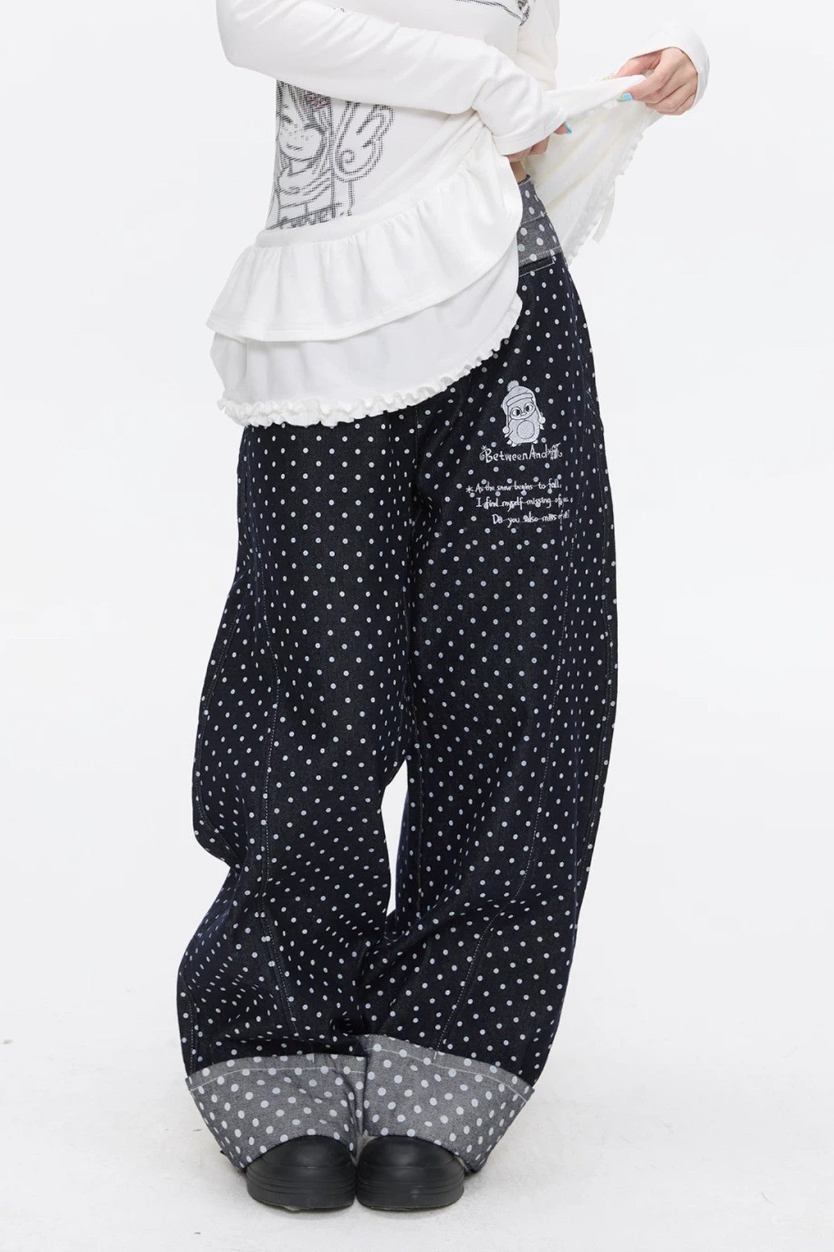 Embroidery Polka Dot Jeans