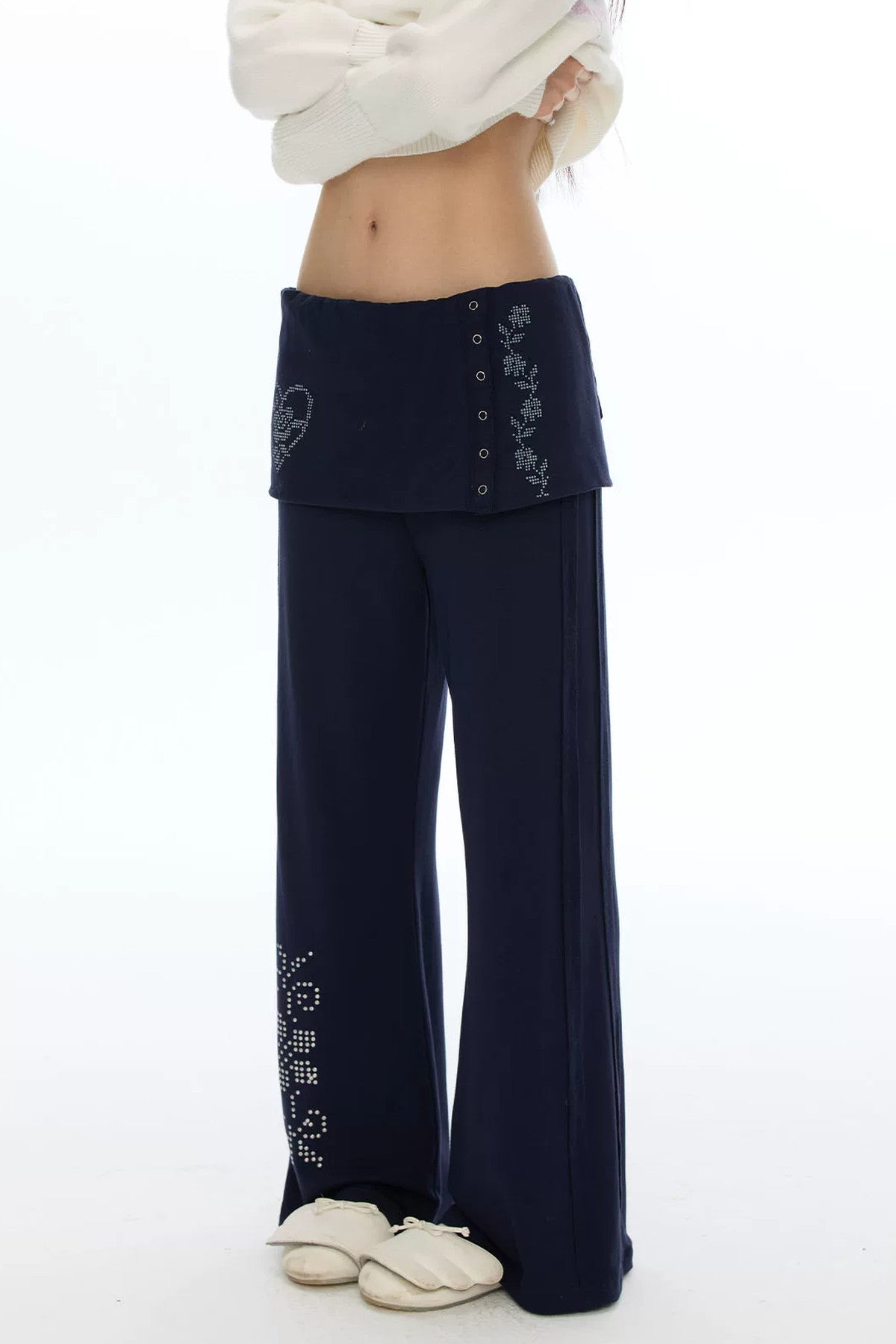 Rhinestone Layered-Look Flared Sweatpants