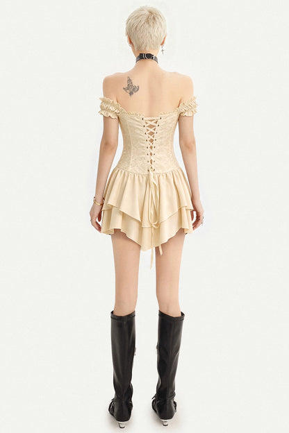 Gotisches schulterfreies Korsett-Minikleid mit Stufen