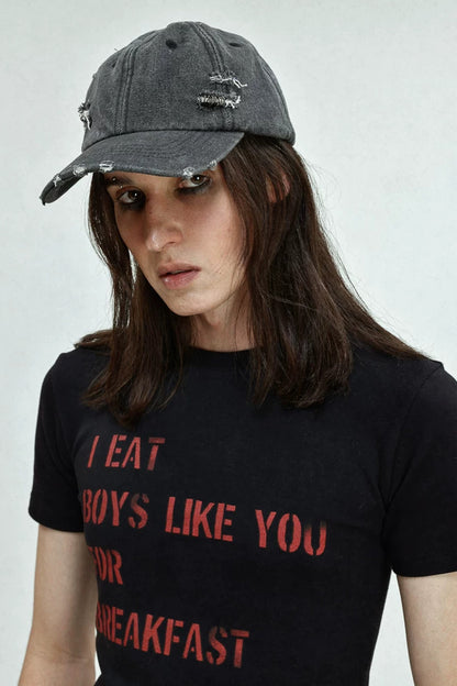 Ripped Plaid Studded Strap Baseball Cap