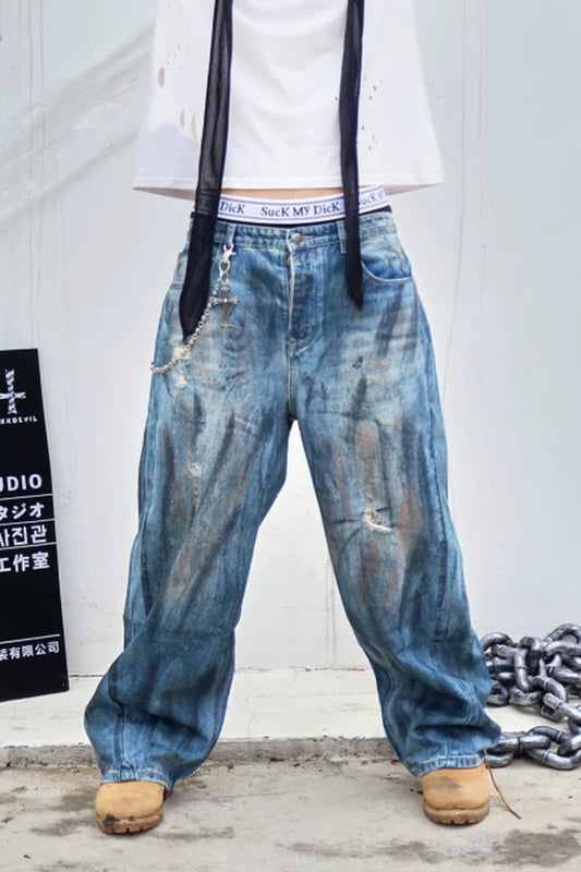 Mud-Dyed Scimitar Distressed Jeans